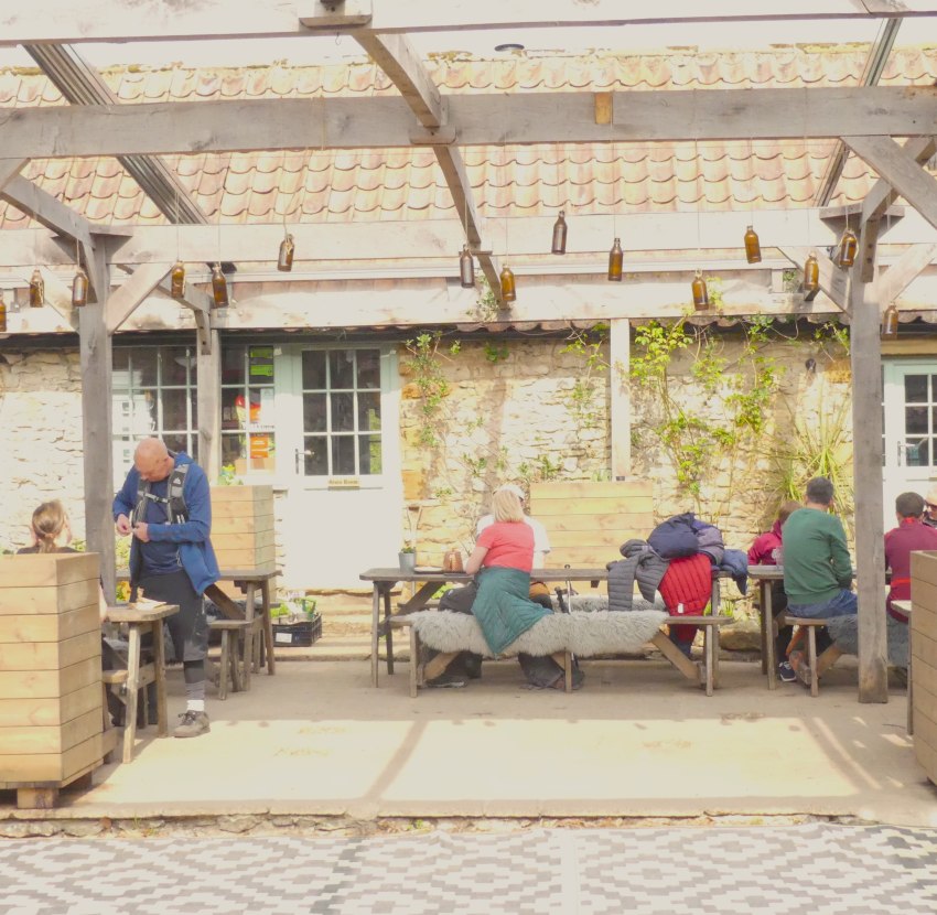 Covered outside eating area from entrance door